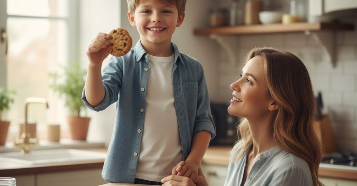 annesiyle mutfakta kek yapan erkek çocuğun özgüveni